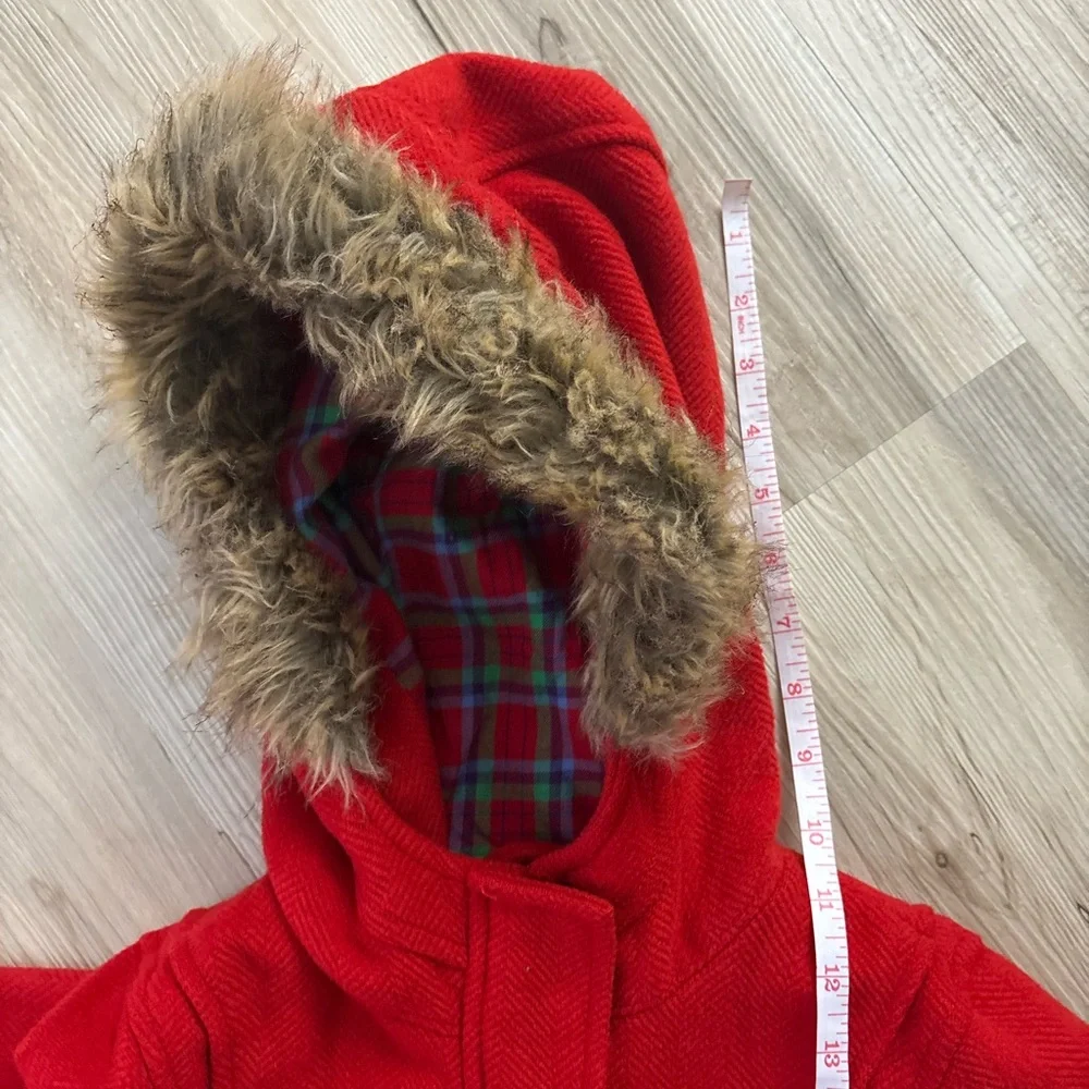 GAP Kids Red With Plaid Medium Wool Blend Toggle Coat